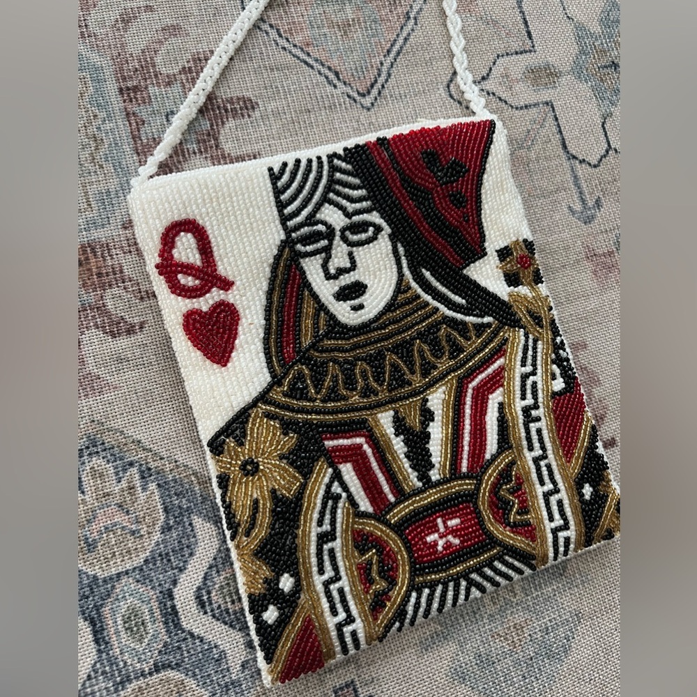 Beaded Queen of Hearts Playing Card Crossbody Purse Dopamine Maximalist